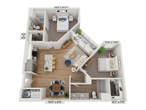 Floor plan image of B3, 2-bedroom apartment